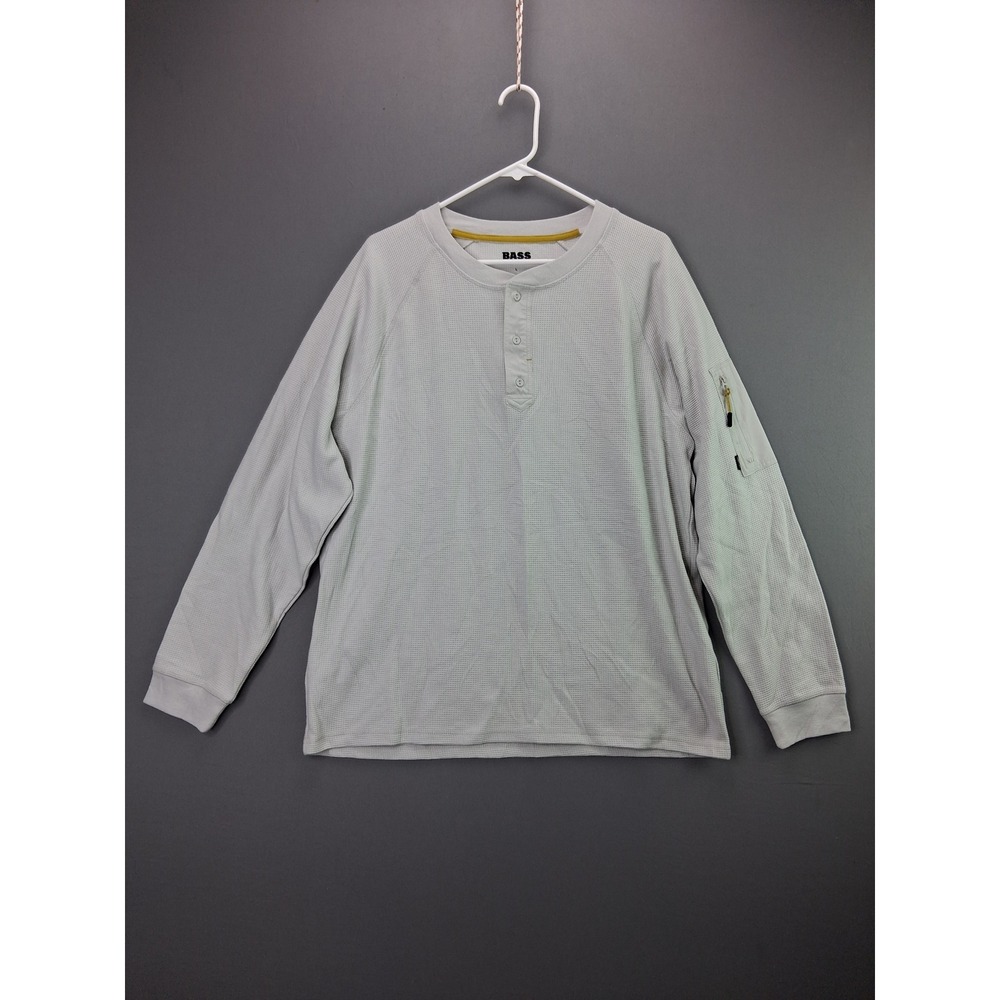 Bass Outdoor Henley Shirt Waffle Knit Thermal Large Grey Sleeve Pocket Hiking L - Picture 3 of 8